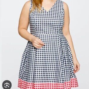 Eloquii Draper James Sz 18 Plaid Gingham Navy Red Fit & Flare Sleeveless Dress